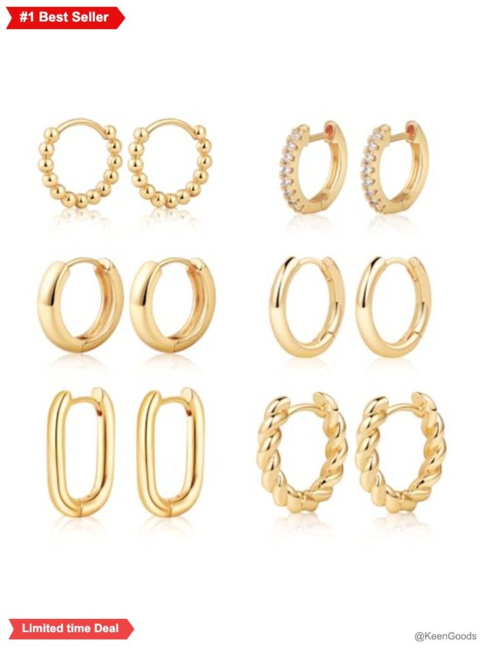 14K Gold Plated Chunky Hoop Earrings Set Hypoallergenic Lightweight